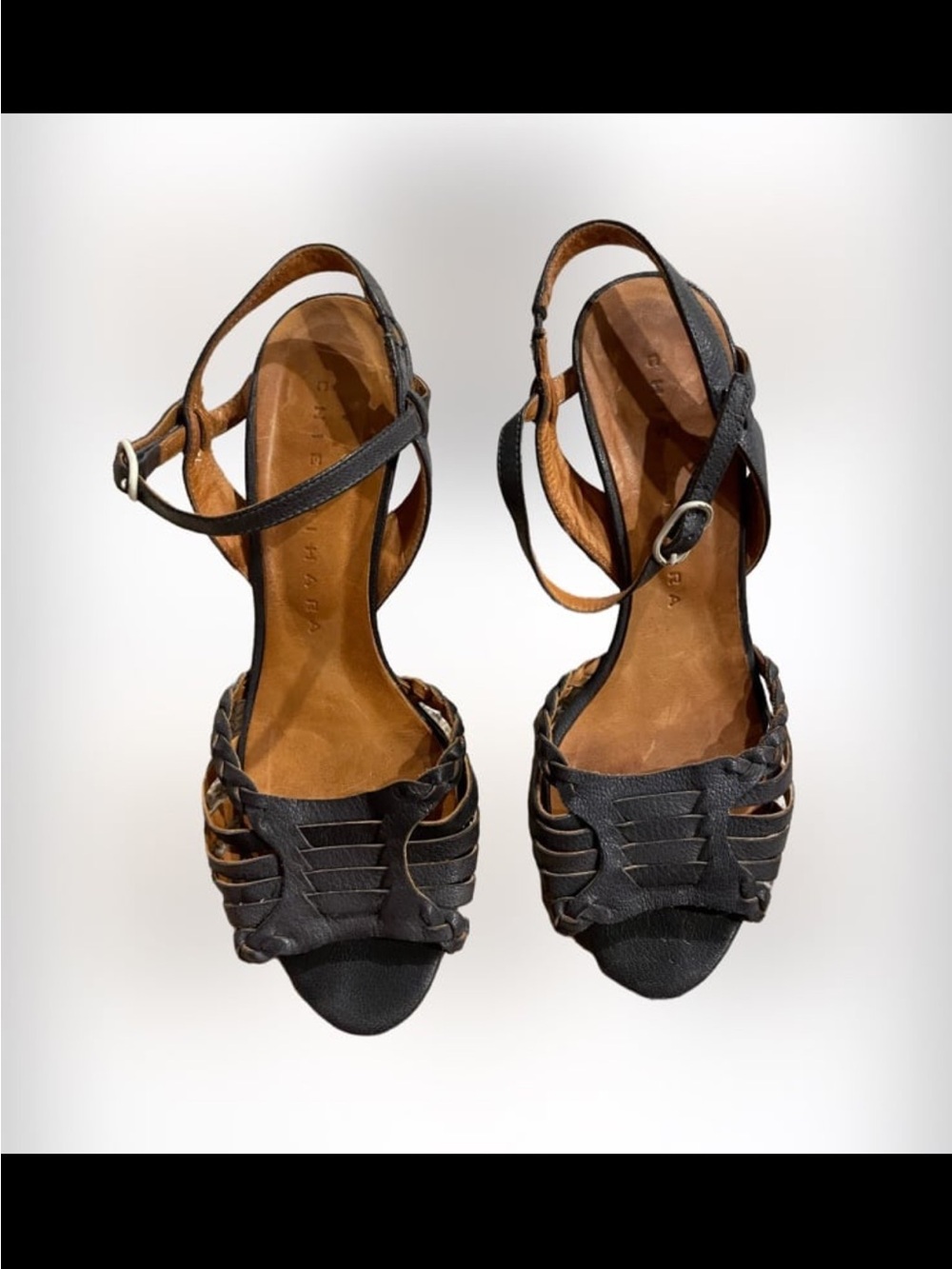 Chie Mihara Blue Leather Woven Ankle-Strap Sandals